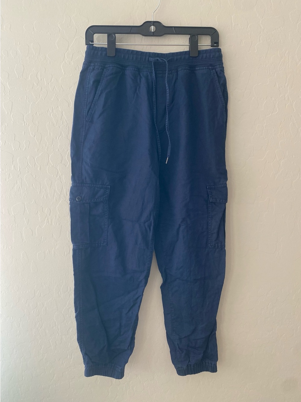 GAP Linen Cotton Cargo Jogger Pants Navy Blue Size Small S Drawstring Elastic